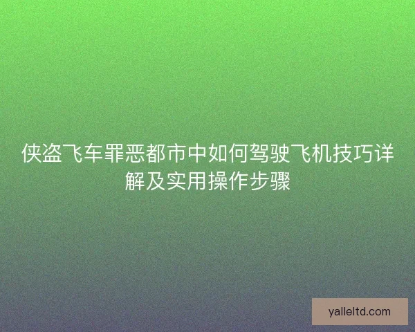 侠盗飞车罪恶都市中如何驾驶飞机技巧详解及实用操作步骤